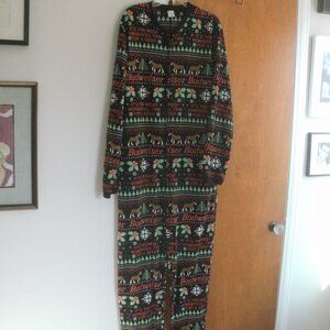 Budweiser Beer Clydesdale Holiday Print One Piece PJs Union Suit adult size M